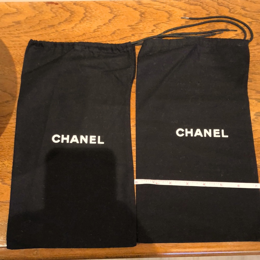 Vintage Authentic Chanel Black Canvas Drawstring Shoe Dust Cover Bags Set of 2